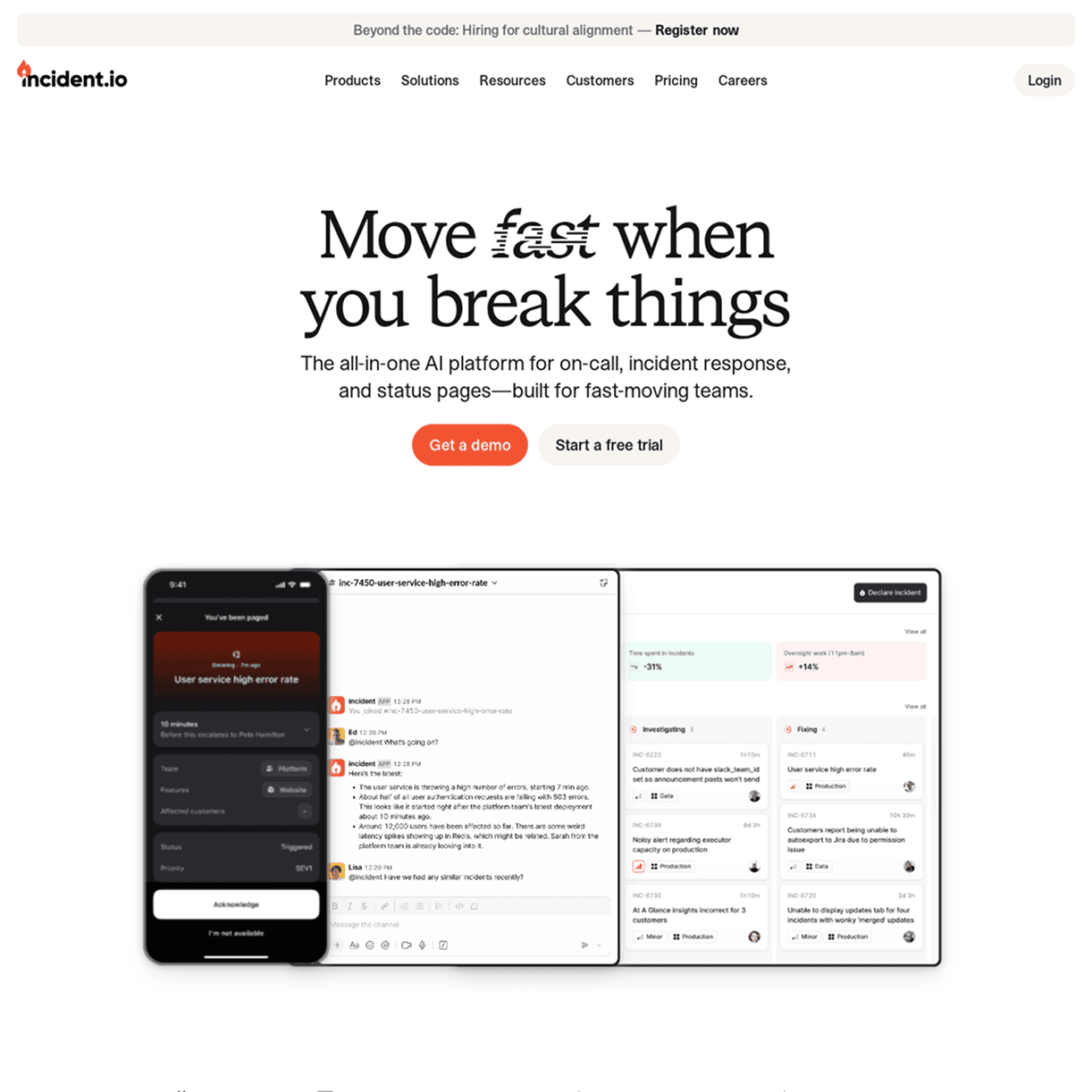 a screenshot of the Incident.io website