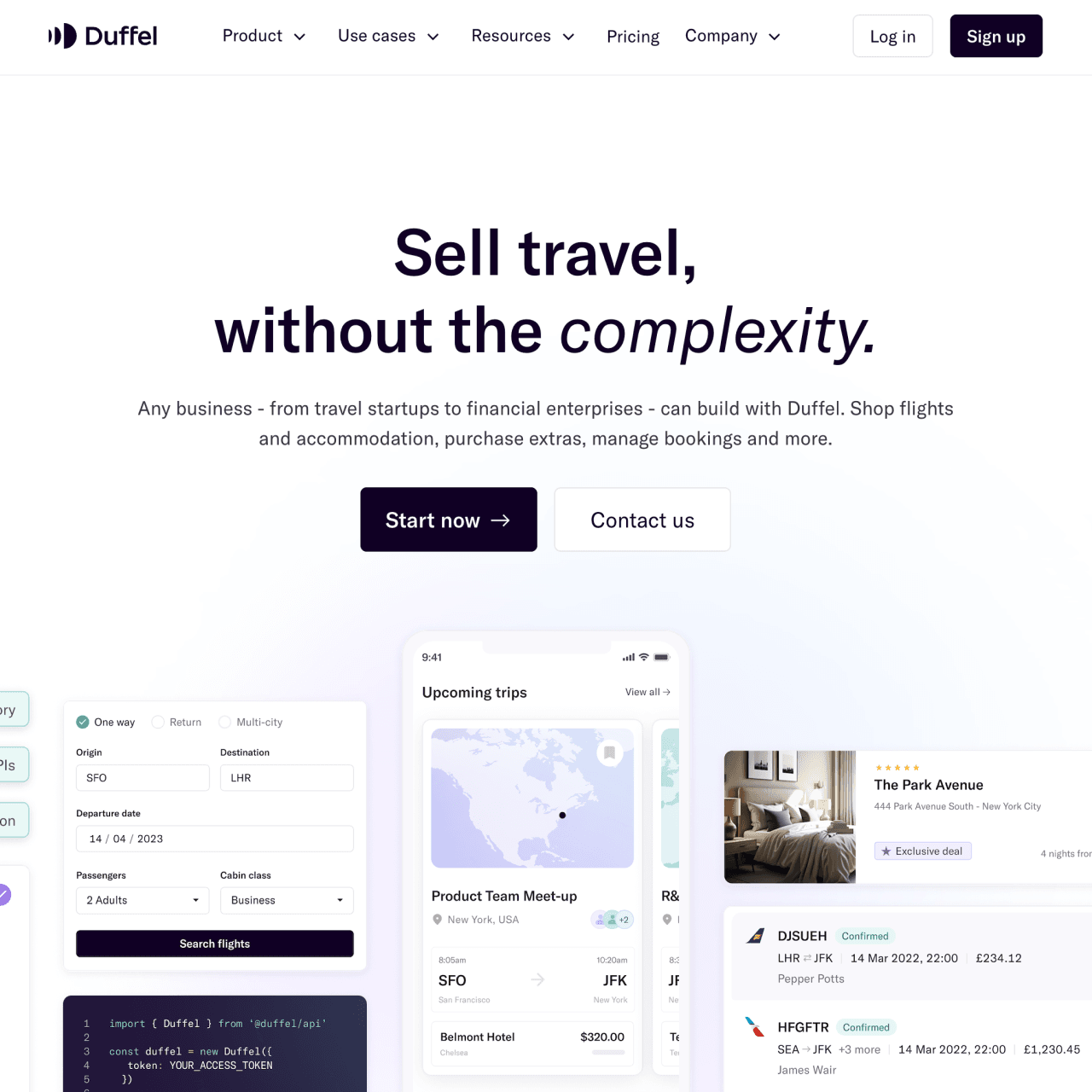 a screenshot of the Duffel website