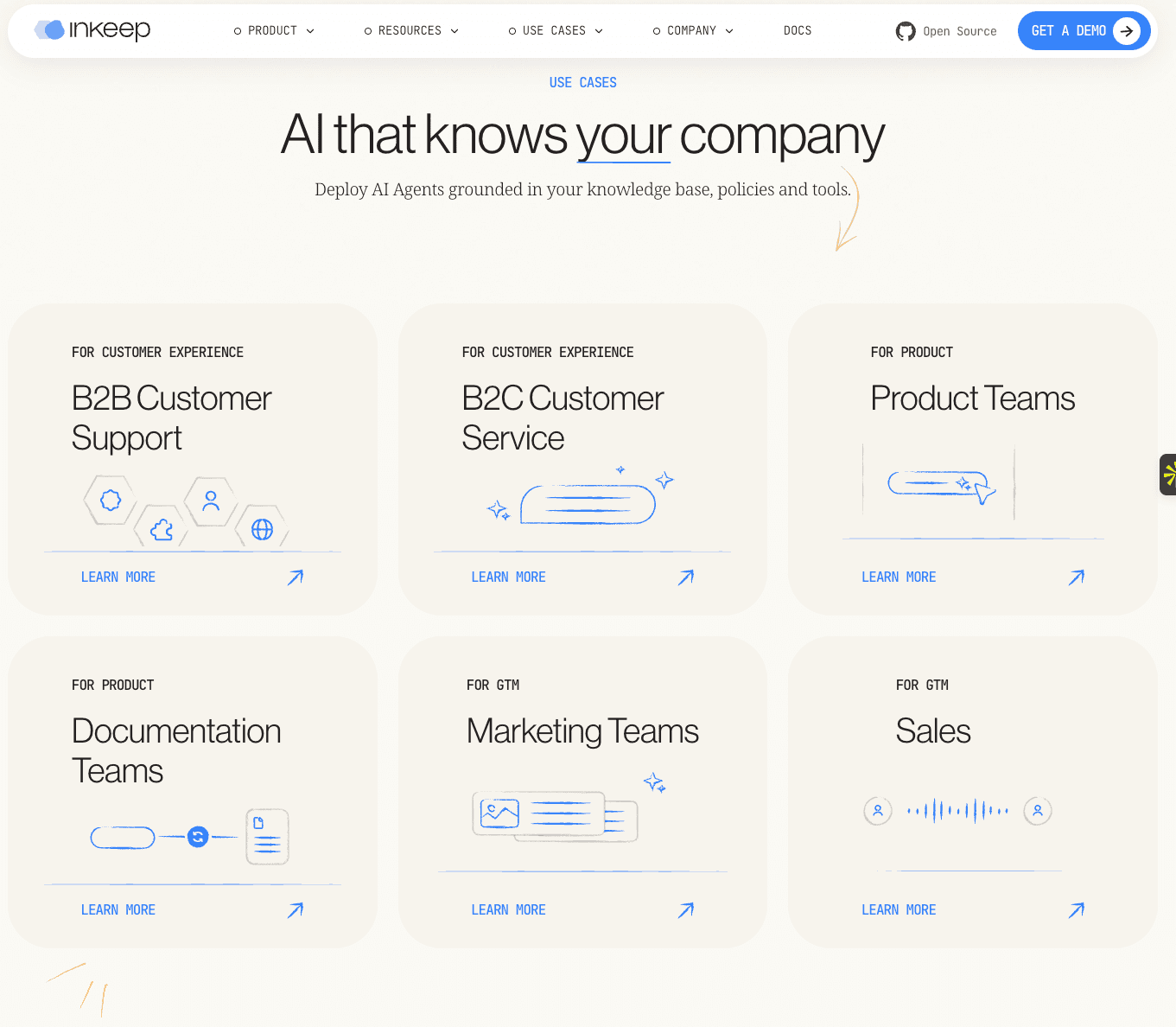 a screenshot of the Inkeep website